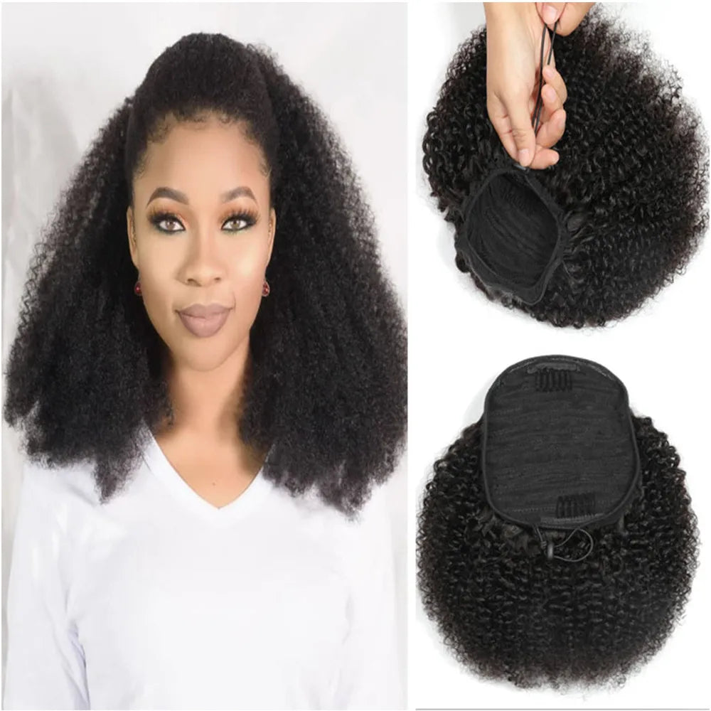 Afro Curly Hair Drawstring Ponytail Extensions Clip