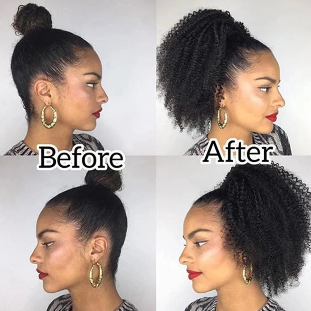 Afro Curly Hair Drawstring Ponytail Extensions Clip