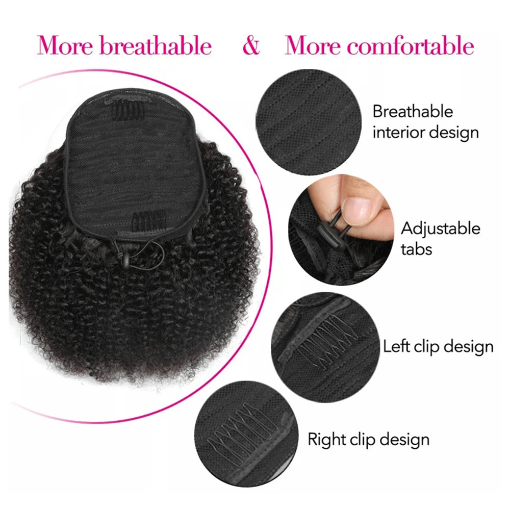 Afro Curly Hair Drawstring Ponytail Extensions Clip