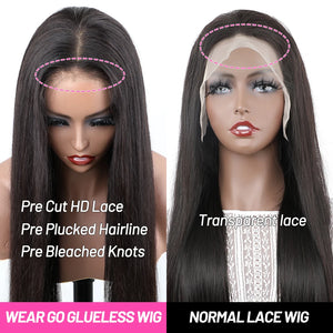 Wear Go Glueless Malayaisn Straight 6x4 HD Lace Wig. Pre-plucked Pre-Cut Pre Bleached Knots.