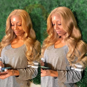Wear And Go Glueless Honey Blonde Lace Front Wigs. Human Hair. #27 Color Body Wave Wig PrePlucked HD Lace Wig.