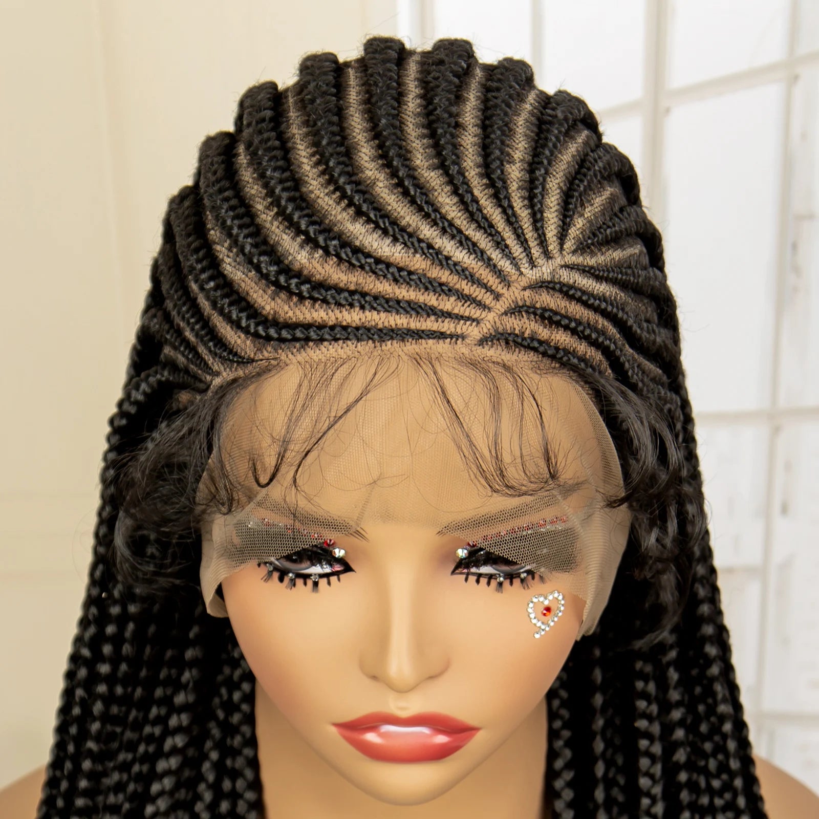 Full Lace Cornrow Braided Wigs for Black Women Handmade Synthetic Long Box Braided Wig with Baby Hair Lace Front Braids Wigs