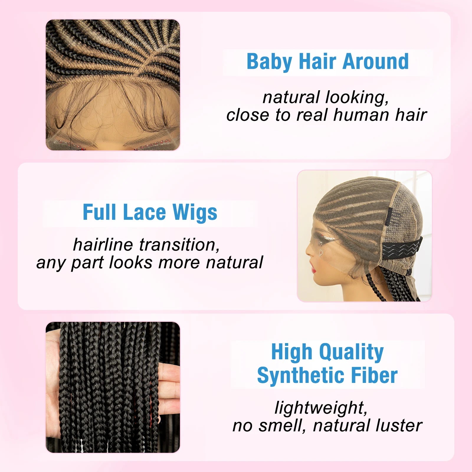 Full Lace Cornrow Braided Wigs for Black Women Handmade Synthetic Long Box Braided Wig with Baby Hair Lace Front Braids Wigs