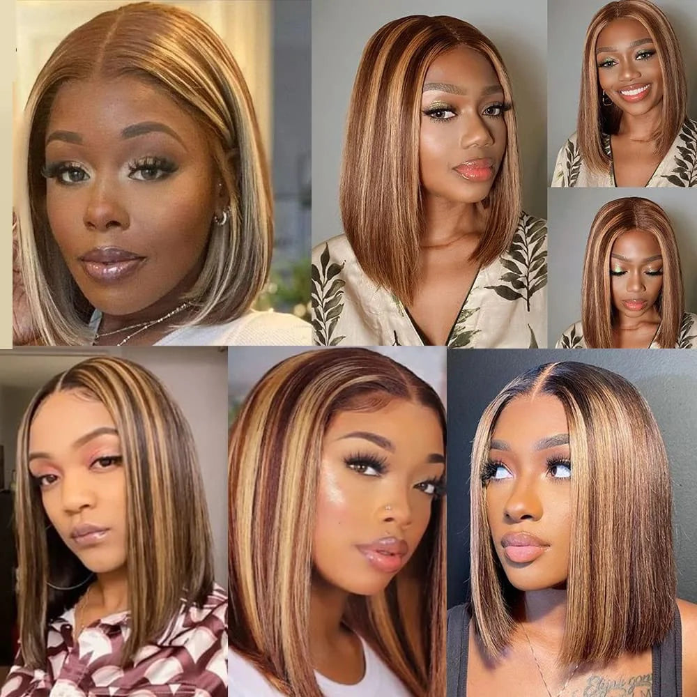 Highlight Wig Wear And Go Pre-Cut Pre-Plucked Glueless Wig. 6x4 Colored Ombre 4/27 Straight Bob Wigs. Colored.