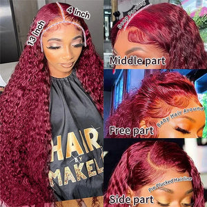 99J Burgundy Lace Front Wig |Curly Human Hair Wigs |Hd Lace Wig