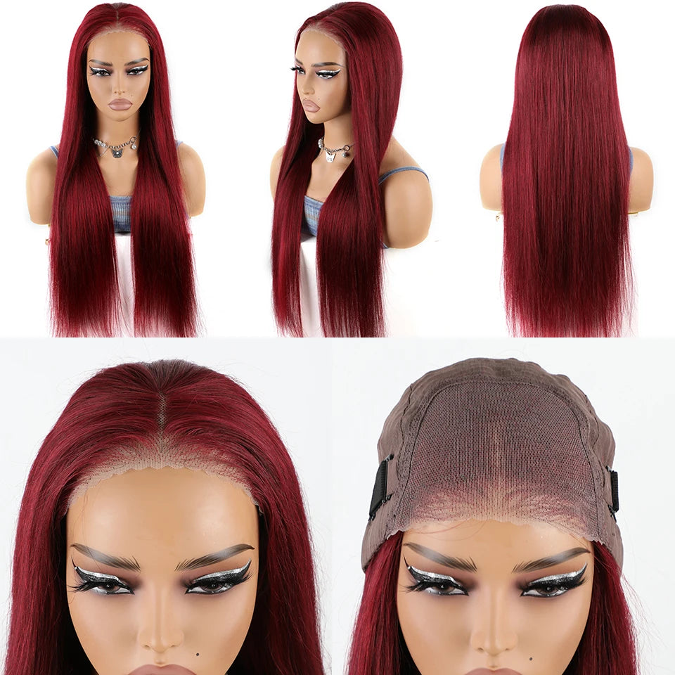 Wear Go Straight 99j Burgundy Glueless HD Lace Closure Lace Front Human Hair Wig. 6x4 Pre-Cut Pre-Plucked.