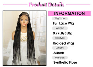 Full Lace Cornrow Braided Wigs for Black Women Handmade Synthetic Long Box Braided Wig with Baby Hair Lace Front Braids Wigs