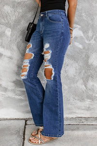 Distressed High Waist Flare Jeans Pants