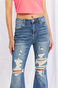 Full Size Hazel High Rise Distressed Flare Jeans Pants