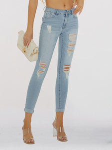 Distressed Skinny Cropped Jeans Pants