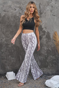 Snakeskin Print Flare Leg Pants