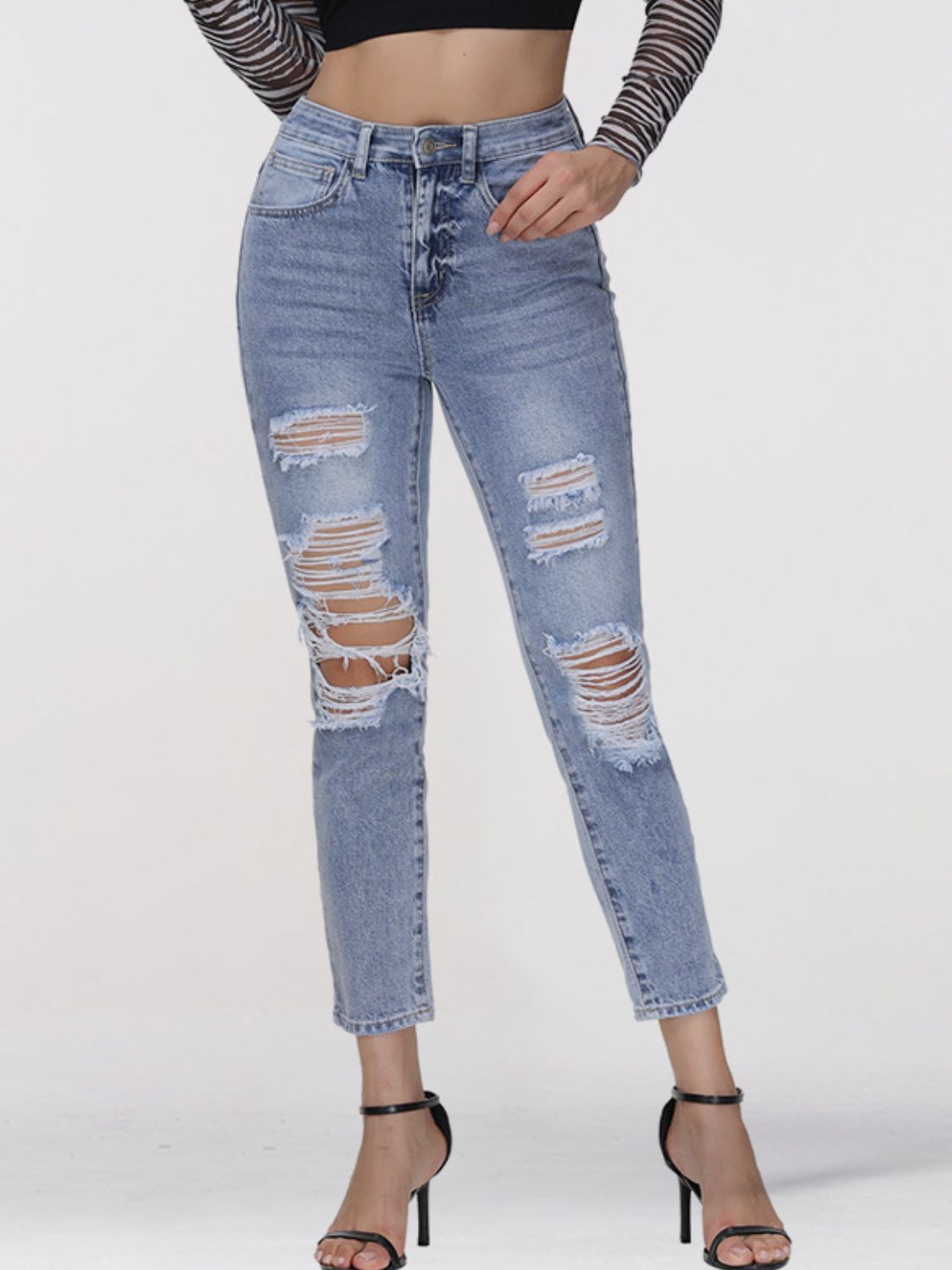 Distressed Skinny Cropped Jeans Pants