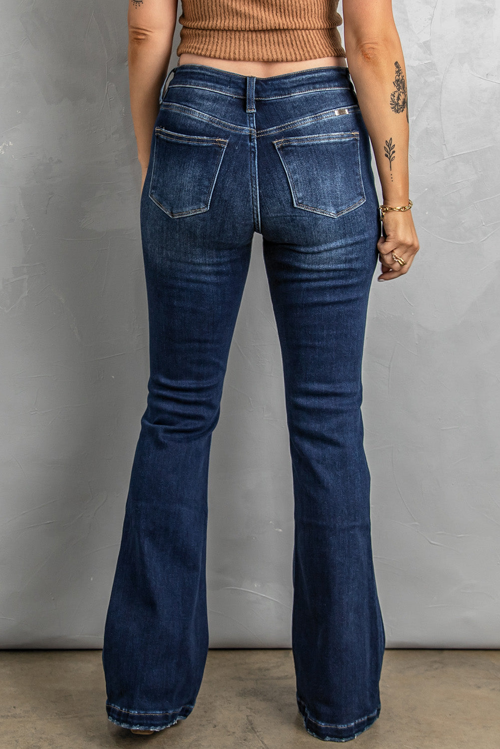 Button Fly Distressed Bootcut Jean Pants