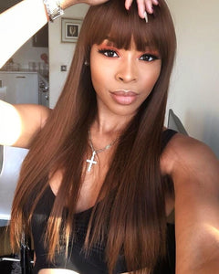 Straight Brown Wig With Bangs
