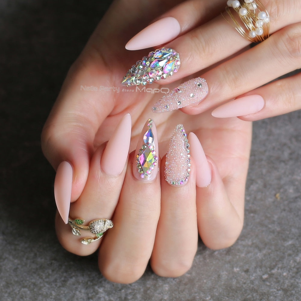 Matte bling crystal fake nails