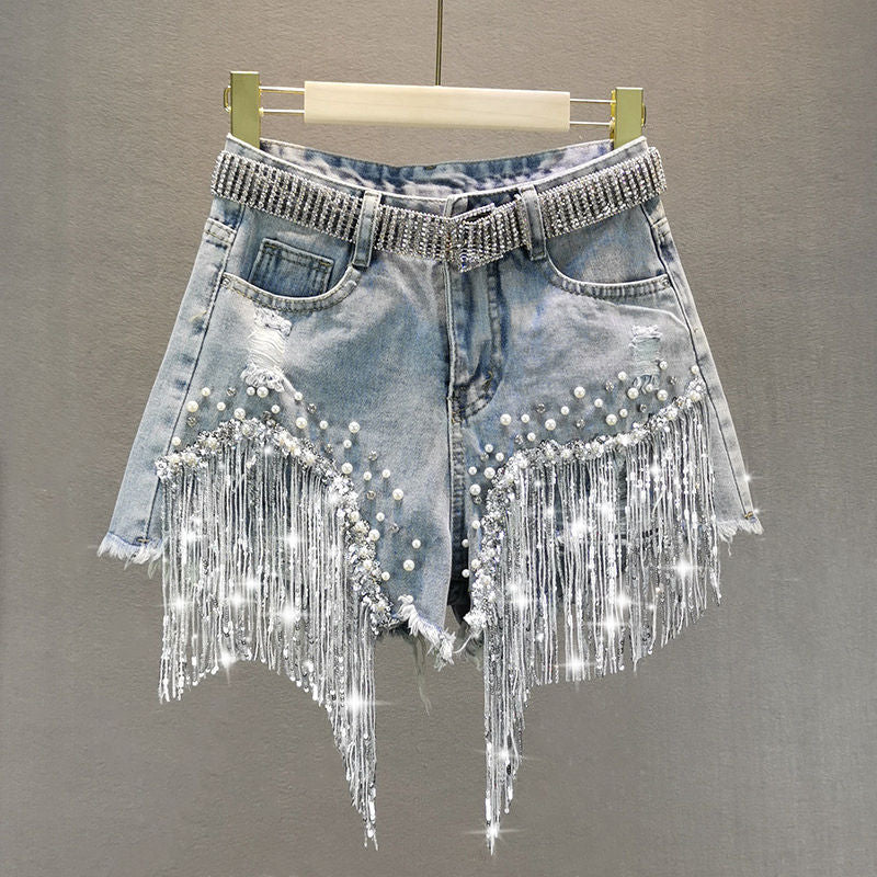 Tassel Beading High Waist Shorts