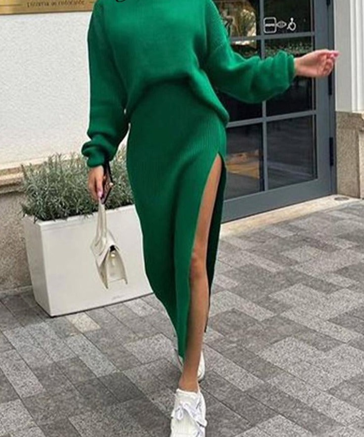 Turtleneck Knitted Two-Piece Set