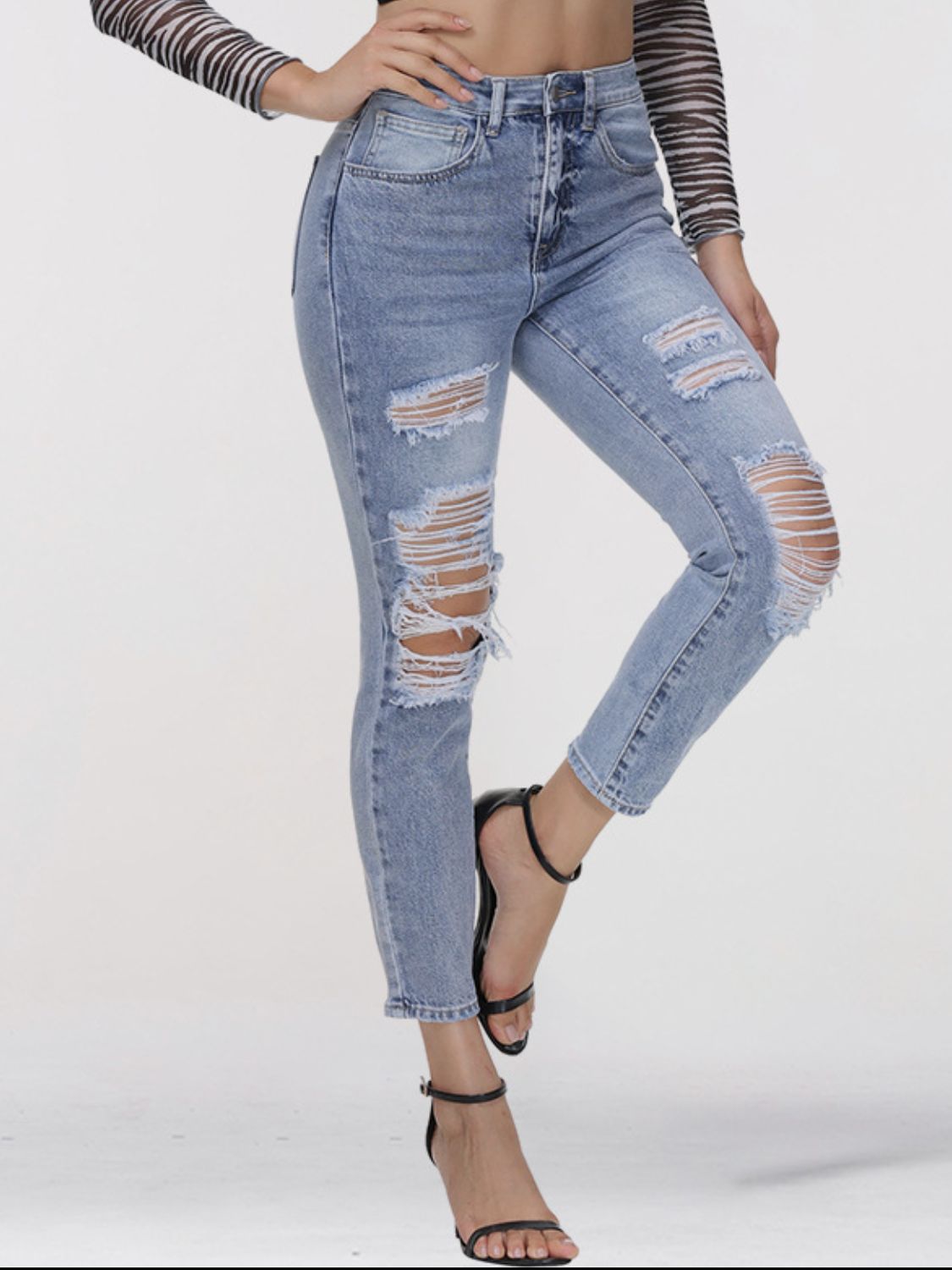 Distressed Skinny Cropped Jeans Pants