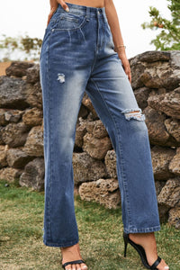 Distressed Buttoned Loose Fit Jeans Pants