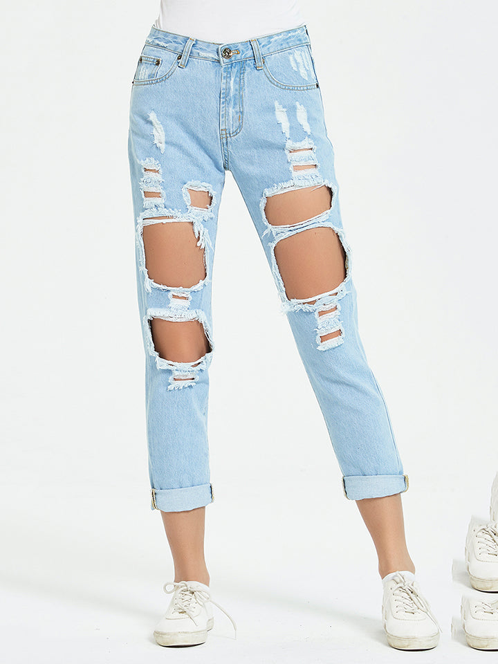 Button Fly Distressed Cropped Jean Pants