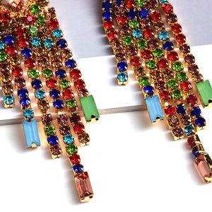 Statement Long Colorful Crystal Earrings