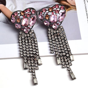 Statement Long Colorful Crystal Earrings