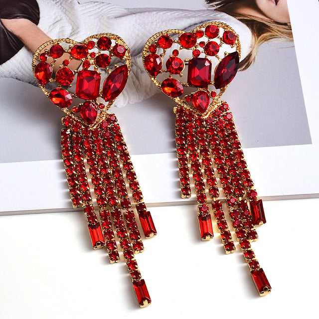 Statement Long Colorful Crystal Earrings