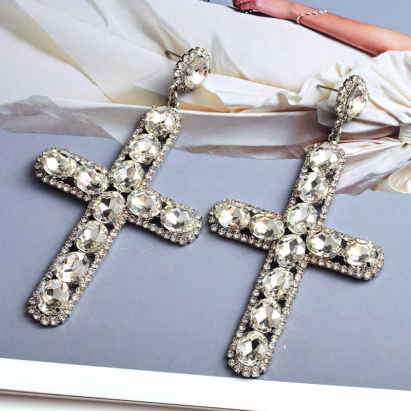 Colorful Cross Crystal Earrings