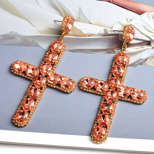 Colorful Cross Crystal Earrings